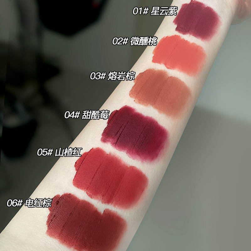 Pinkcoco 6 Colors Hawthorn Red Lip Glaze Matte Liquid Lipstick Cute Cat Waterproof Velvet Nude Pink Lip Mud