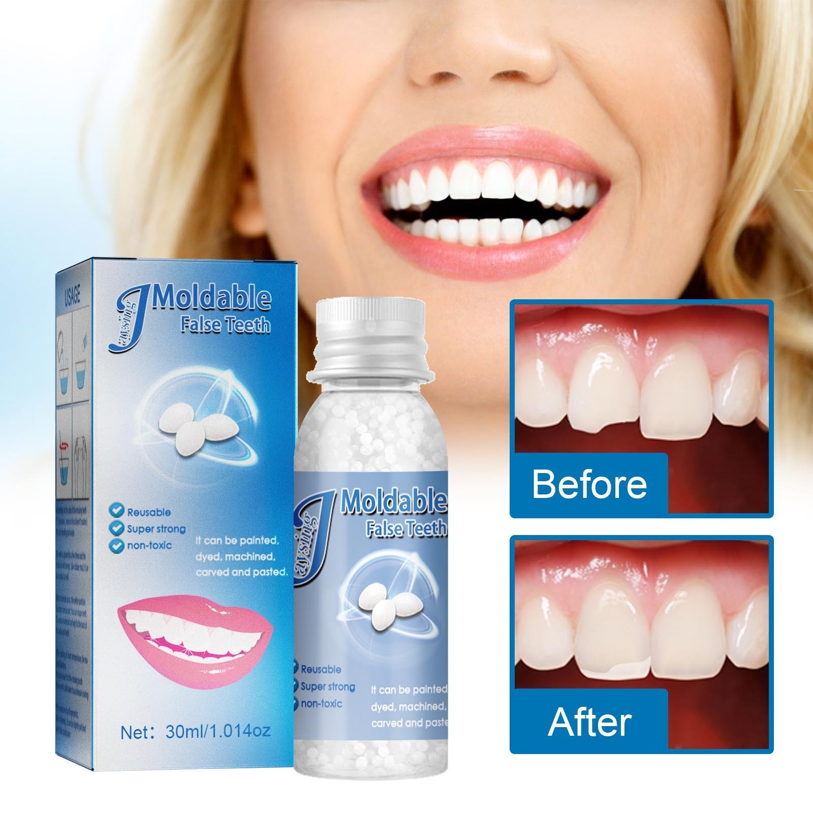 New Dental Restoration Reusable Moldable Temporary False Teeth Solide Glue 30ml Repair Teeth And Gaps Braces Adhesives