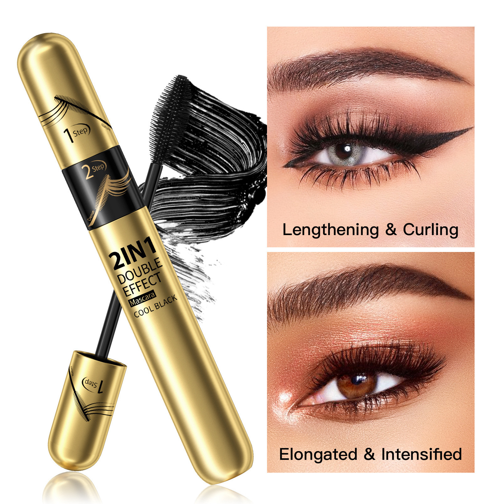 Professional Cosmetics 2 In 1 Makeup Mascara Natural Organic Waterproof Eyelash Mascara 4D Double Head Mascara