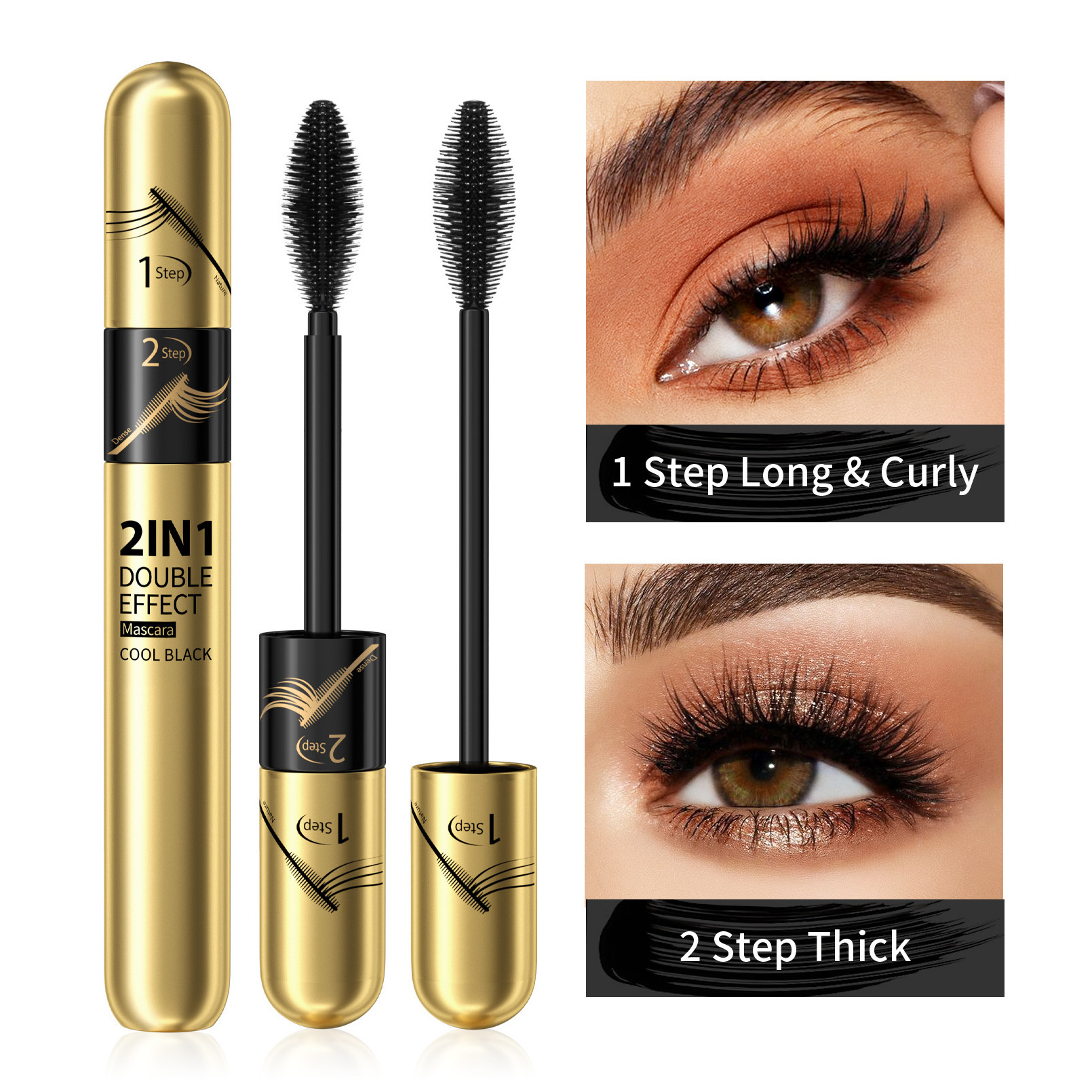 Professional Cosmetics 2 In 1 Makeup Mascara Natural Organic Waterproof Eyelash Mascara 4D Double Head Mascara