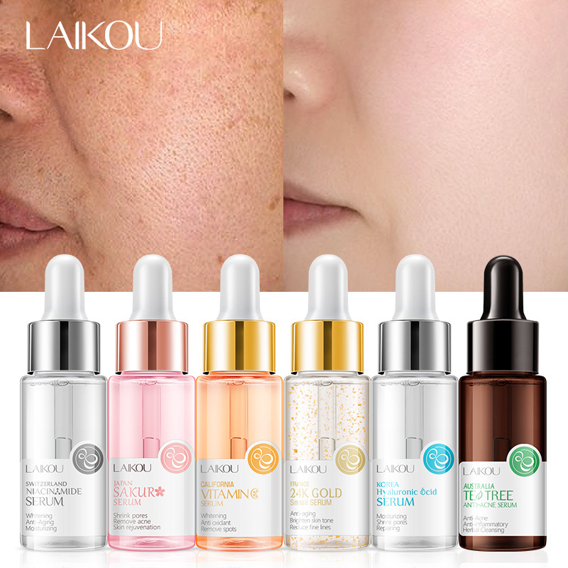 Laikou Anti Aging Remove Acne Spots Repair Damaged Moisturizing Facial Serum Japan Sakur 24K Gold Face Serum 15ml