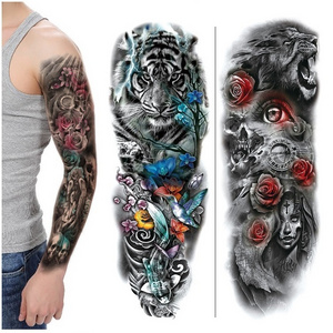 Men Large Arm Sleeve Black Sexy Waterproof Temporary Tattoo Sticker Full Arm Big Skull Flower Tattoo Stickers Flash Tattoos