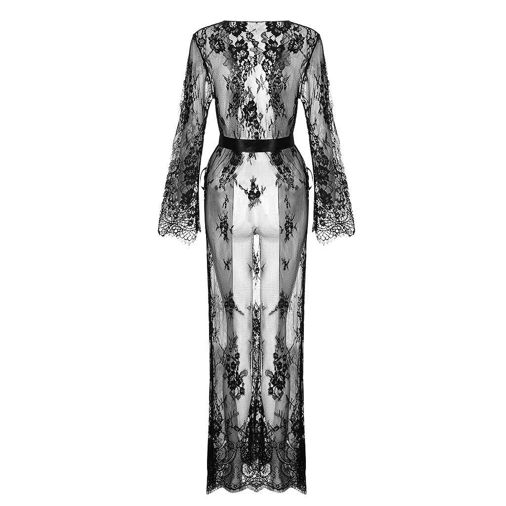 plus size lace long robe Women's Perspective Lace Sexy Lingerie women's sleepwear