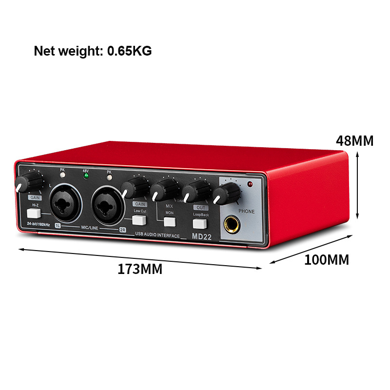 Depusheng MD22 Hot Sales Professional USB Audio Interface Studio Live Recording Sound Card For Live Streaming Podcasting