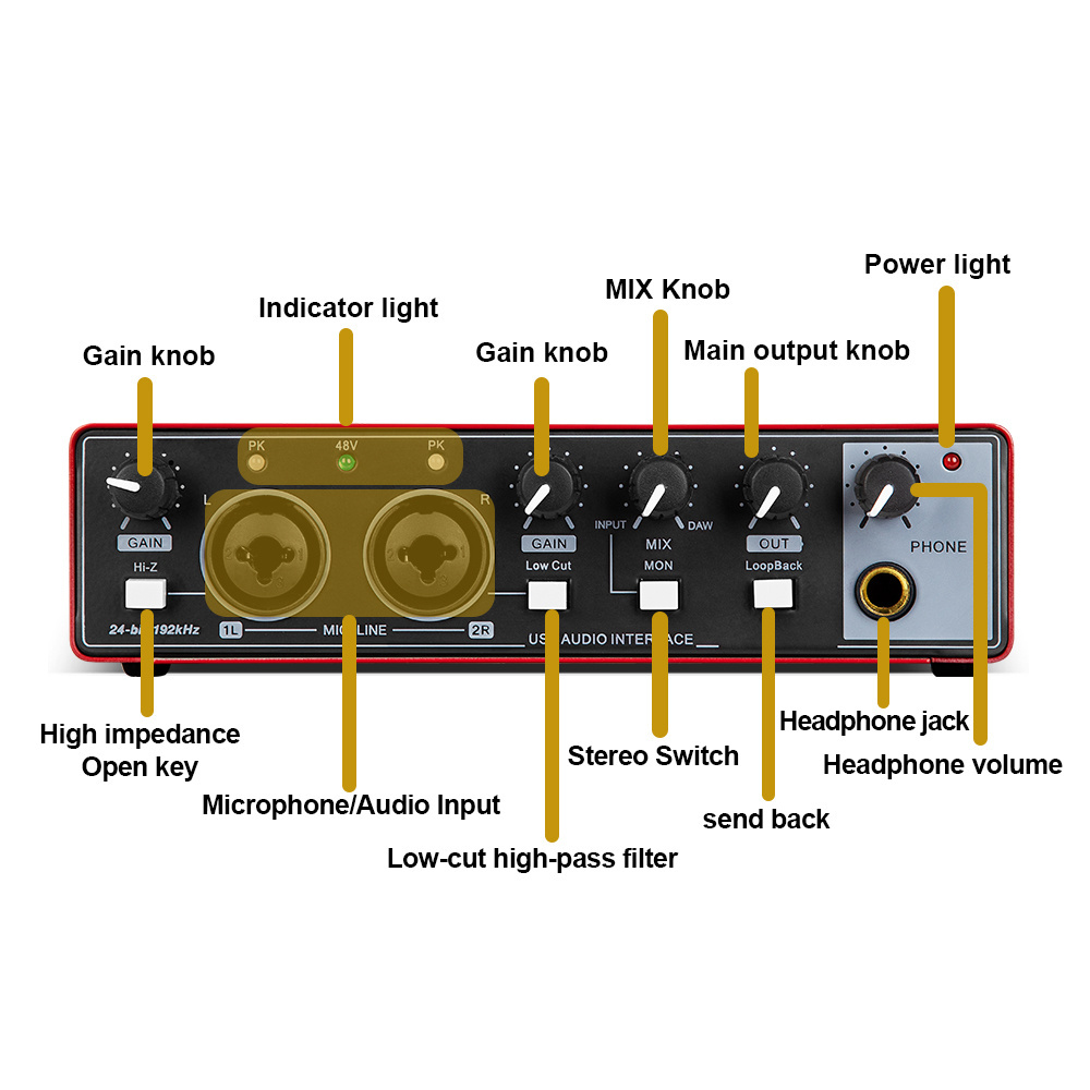 Depusheng MD22 Hot Sales Professional USB Audio Interface Studio Live Recording Sound Card For Live Streaming Podcasting