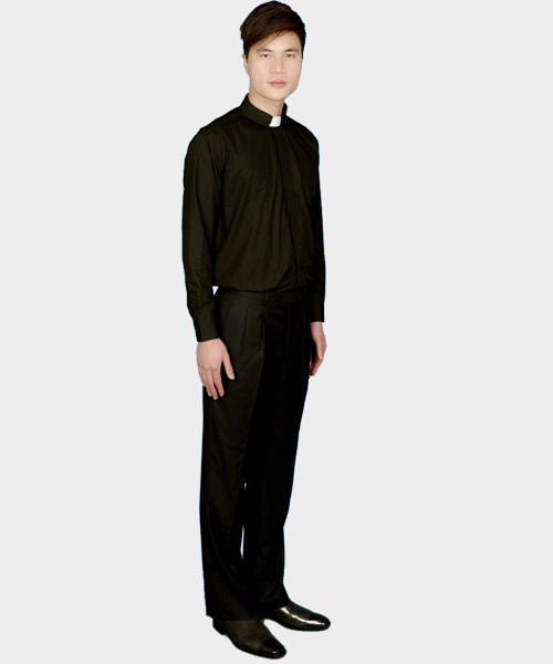 Long sleeve Men's Black clergy shirts