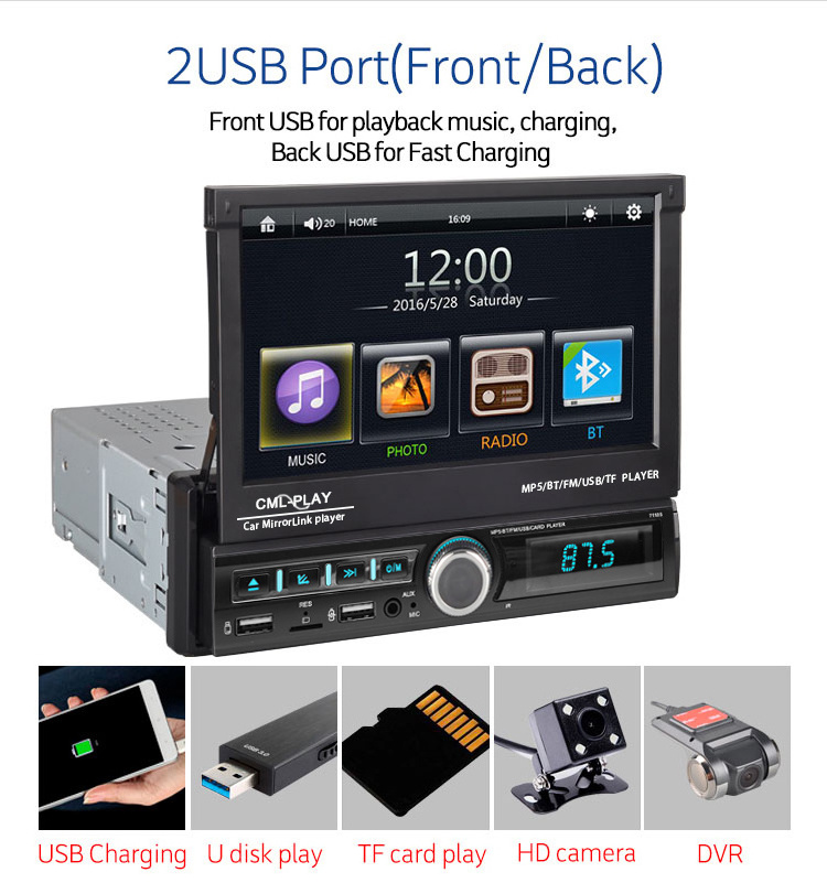 Car Stereo Autoradio BT 12V In-dash 1 Din FM Aux In Receiver SD USB MP3 MMC WMA 1 Din Car Radio Car MP5 Player