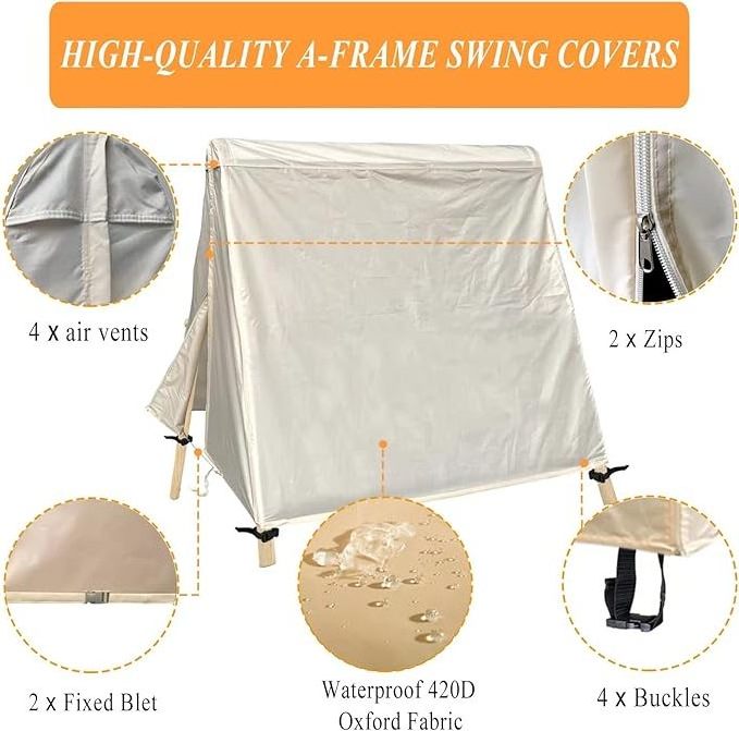 Modern A-Frame 3 Seat Outdoor Swing Cover Waterproof UV Protected Patio Furniture Swing Cover