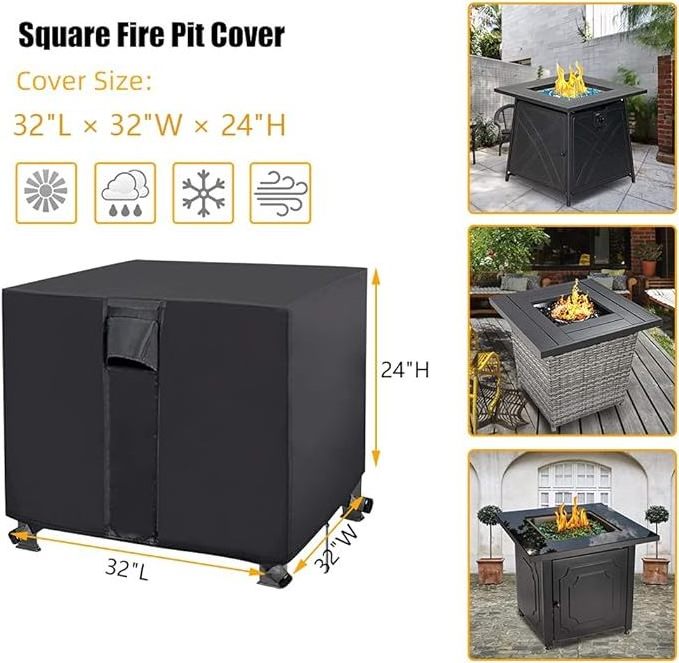 Waterproof and dustproof square fire pit cover, UV resistant patio fire pit cover