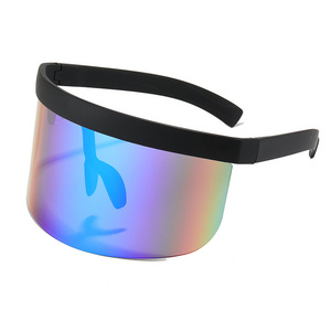 Futuristic Oversize Face shield Visor Sunglasses Big Frame Flat Top Mirrored Sunglasses