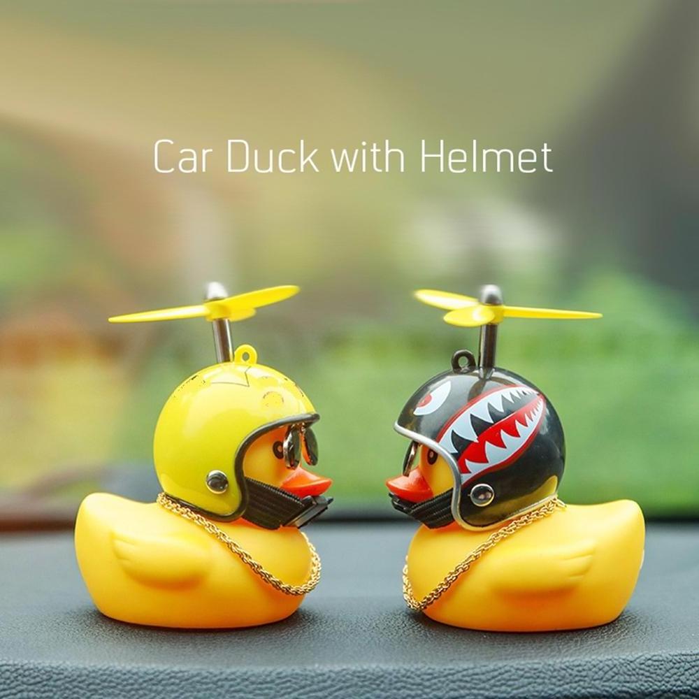 Rubber Duck Toy Car Ornaments Yellow Duck Car Dashboard Decorations with Propeller Helmet