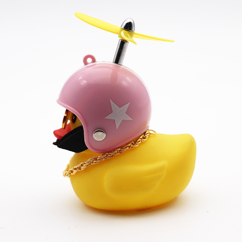 Rubber Duck Toy Car Ornaments Yellow Duck Car Dashboard Decorations with Propeller Helmet