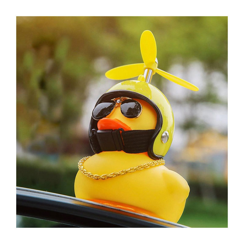 Rubber Duck Toy Car Ornaments Yellow Duck Car Dashboard Decorations with Propeller Helmet