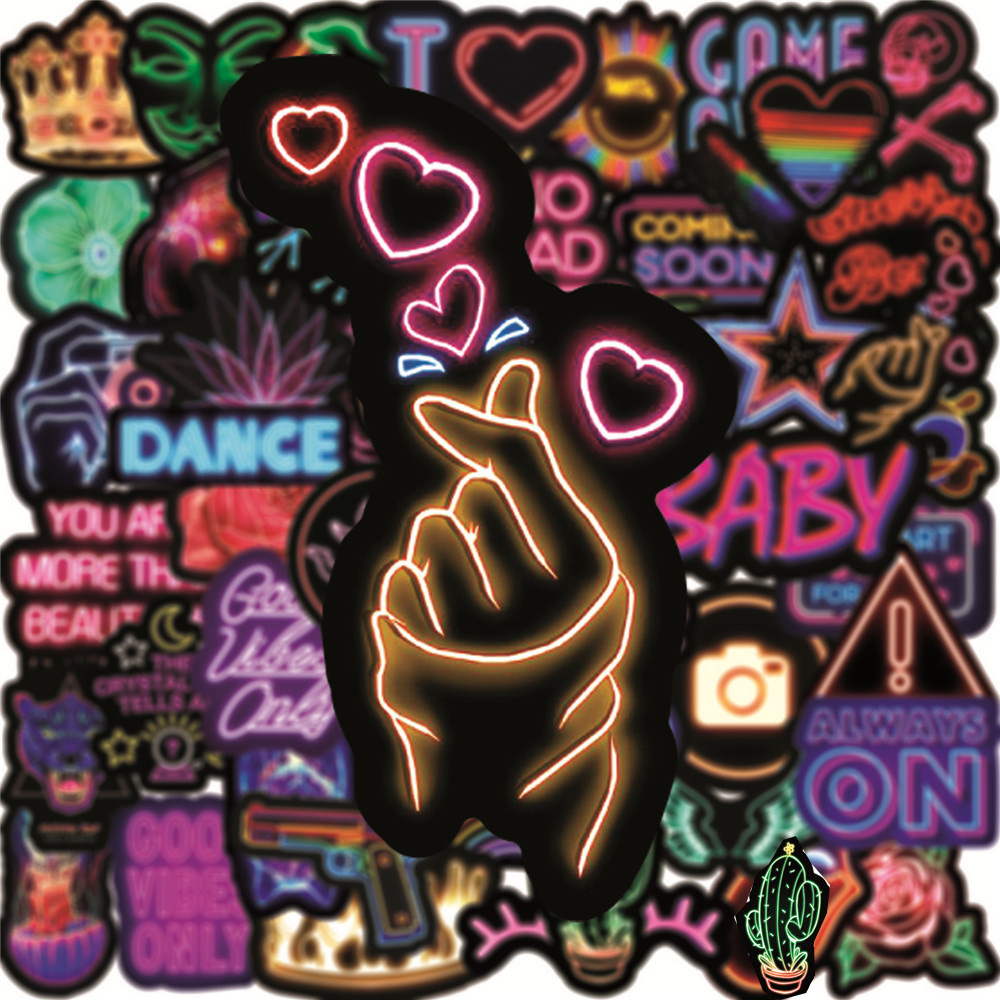 10PCS Vsco Neon Light Graffiti Stickers Laptop Guitar Luggage Skateboard Bike Car Waterproof Cool Sticker Decal Kid Toys