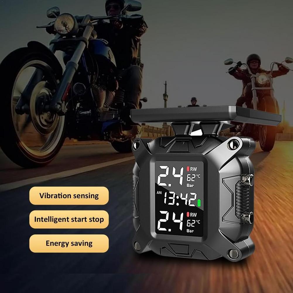 M7 Solar Power Motorcycle Tire Pressure Tyre Temperature Monitoring Alarm System Real-time Monitoring With 2 External Sensors