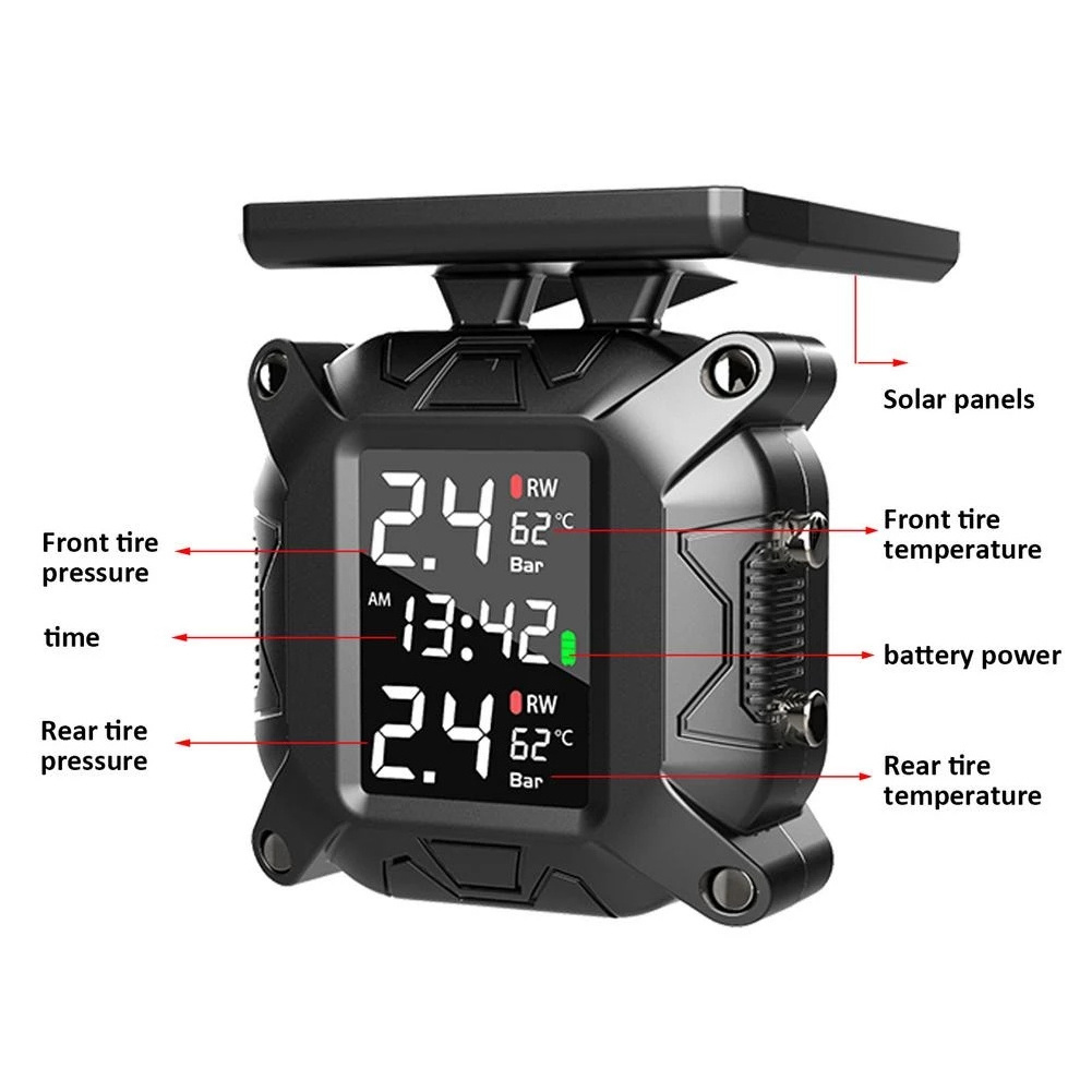 M7 Solar Power Motorcycle Tire Pressure Tyre Temperature Monitoring Alarm System Real-time Monitoring With 2 External Sensors