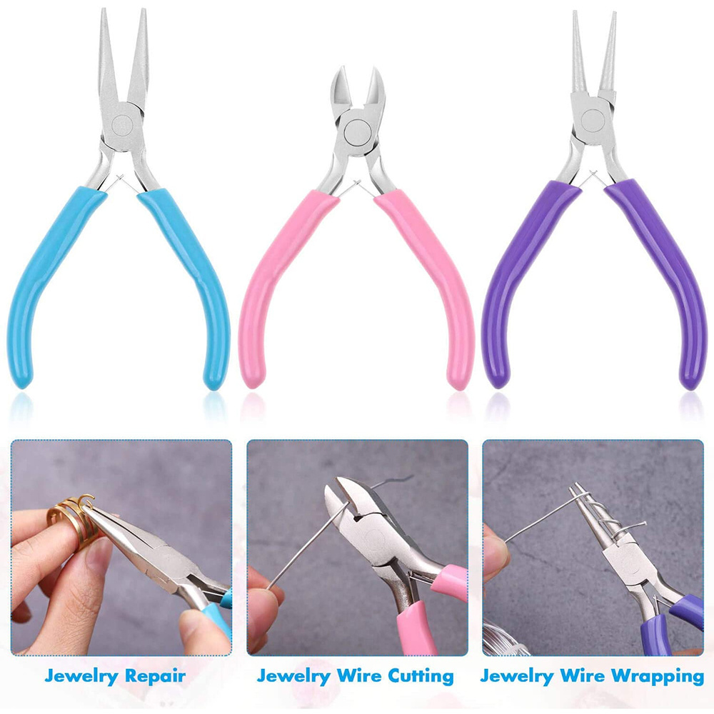 3pcs Jewelry Making Pliers Tools with Needle Nose Pliers Round Nose Plier and Wire Cutter for Jewelry Repair Wire Wrapping Craft