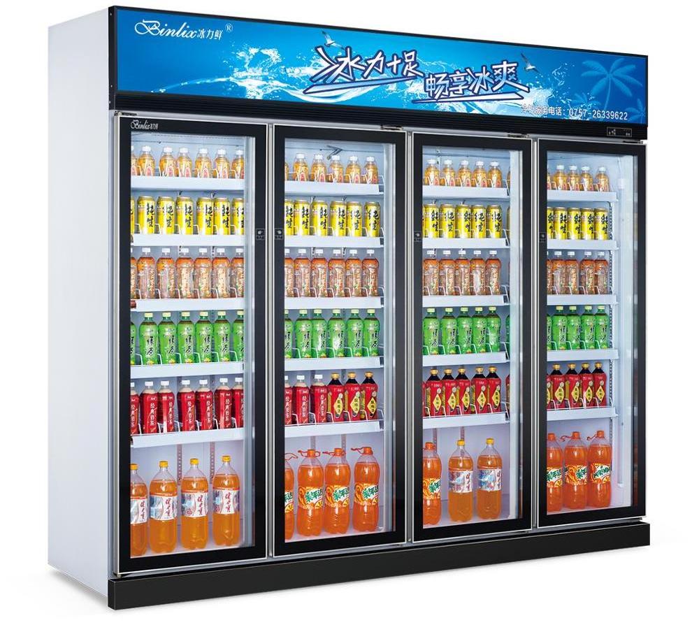 High Quality Energy Saving  4 door Beverage Cooling Refrigerator,drink beer milk yogurt flower vegetable display refrigerator