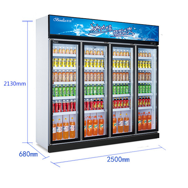 High Quality Energy Saving  4 door Beverage Cooling Refrigerator,drink beer milk yogurt flower vegetable display refrigerator