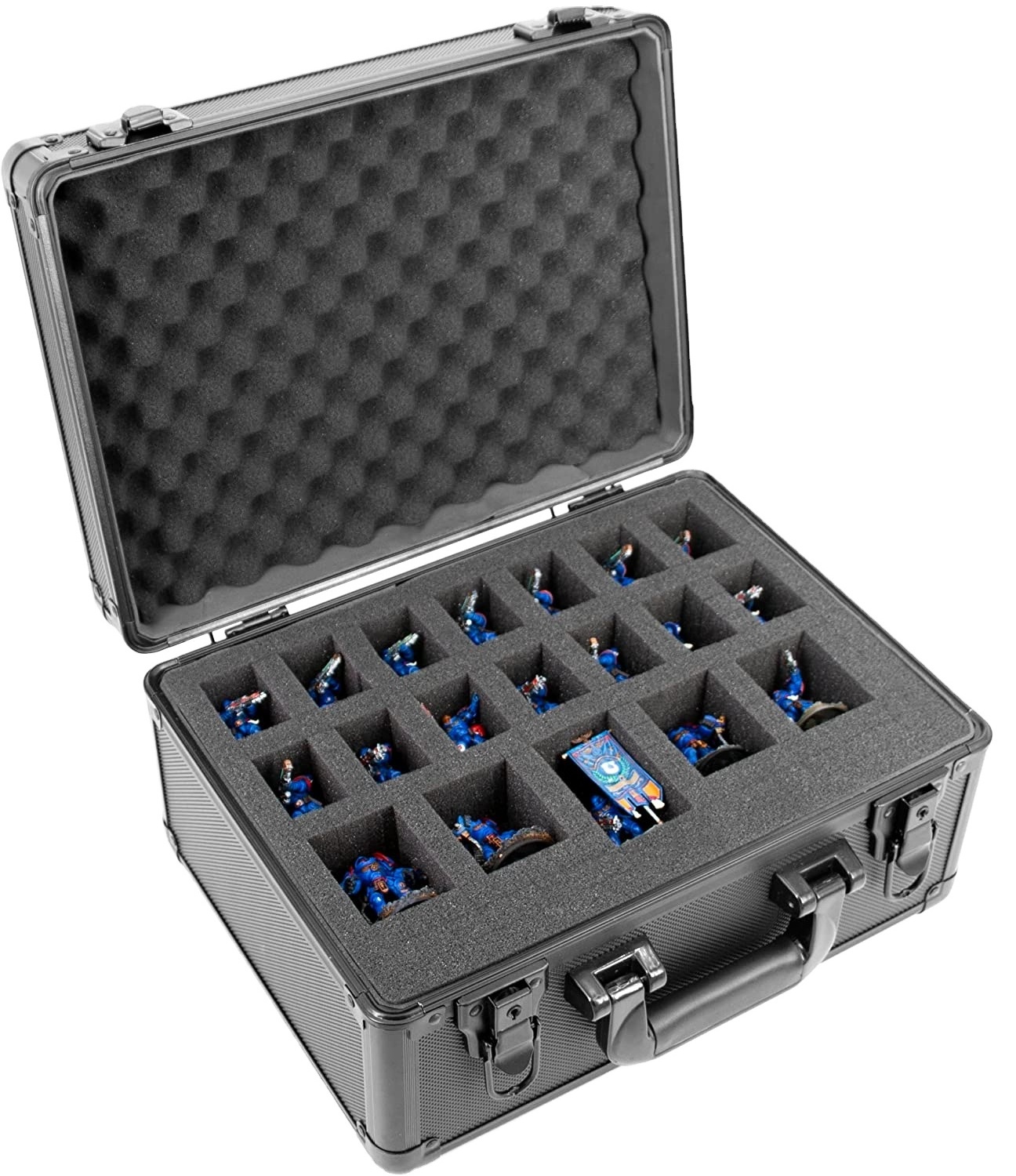 Aluminum Frame Miniature Carrying Case with Customizable Foam Tray for Miniatures with Locking Latches and Two Keys