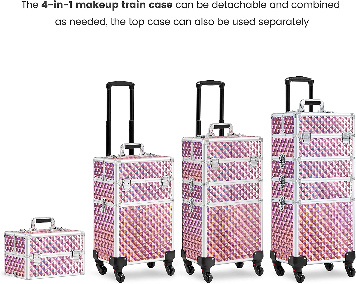 Professional Makeup Train Case Rolling Cosmetic Trolley Makeup Case 4 in 1 Thread Cosmetic Bags & Cases Makeup Organizers Zipper