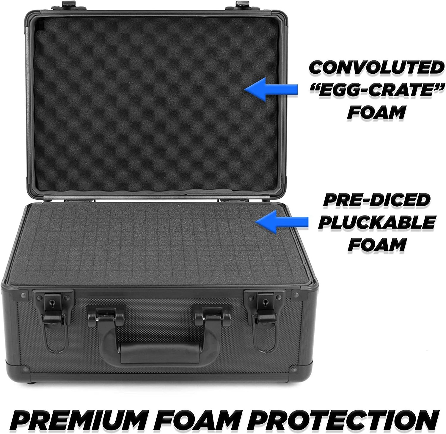 Aluminum Frame Miniature Carrying Case with Customizable Foam Tray for Miniatures with Locking Latches and Two Keys