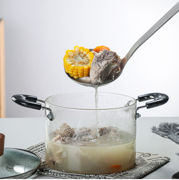 Large capacity High Borosilicate  Double ear transparent covered anti scalding glass soup pot for cooking and stewing