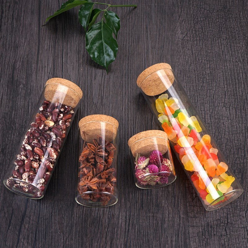 Storage Jar Cork Lid Camping Food Container Handmade Multifunction Clear High Borosilicate Glass for Kitchen Storage with Wooden