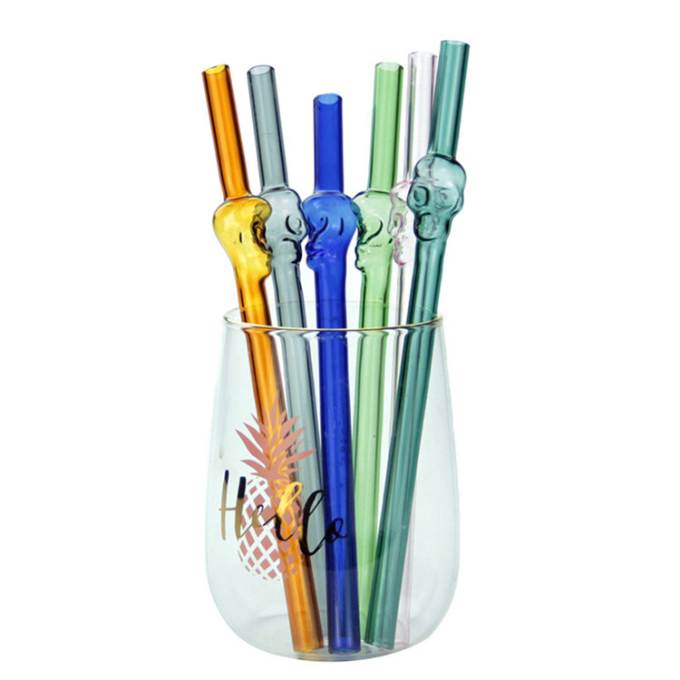 10*200 Mm Unique Design Zombie Head Straight Glass Drinking Straw 1 Piece Modern Bar Accessories Colorful 16 Oz High Ball Glass