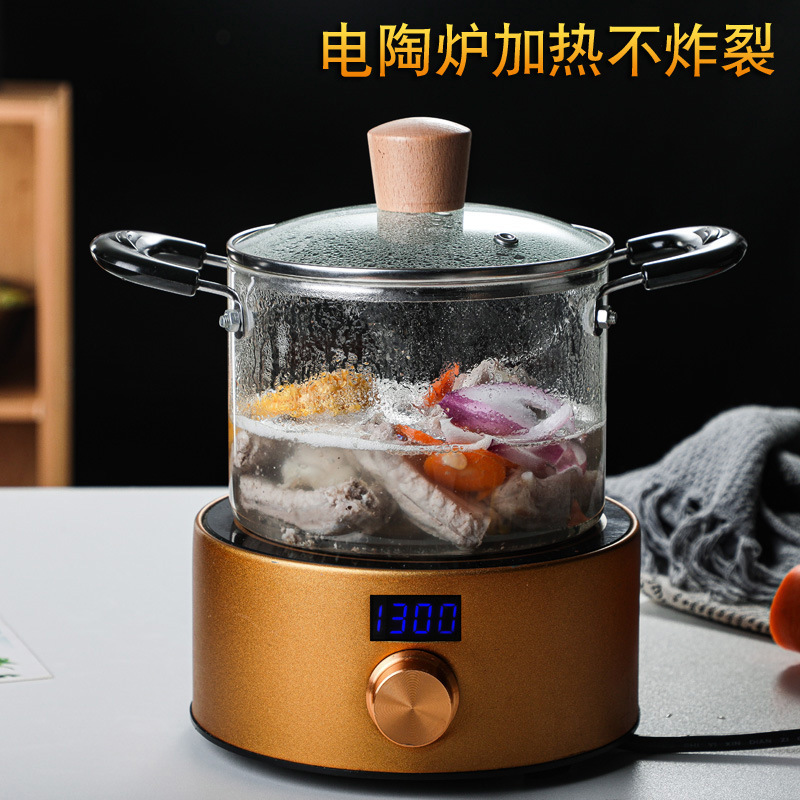 Large capacity High Borosilicate  Double ear transparent covered anti scalding glass soup pot for cooking and stewing