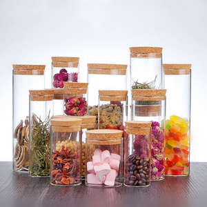 Storage Jar Cork Lid Camping Food Container Handmade Multifunction Clear High Borosilicate Glass for Kitchen Storage with Wooden