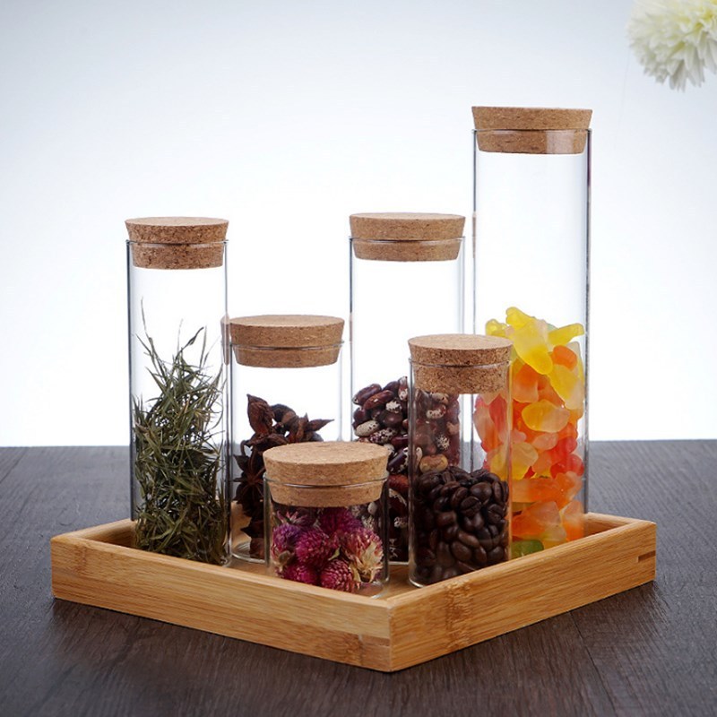 Storage Jar Cork Lid Camping Food Container Handmade Multifunction Clear High Borosilicate Glass for Kitchen Storage with Wooden