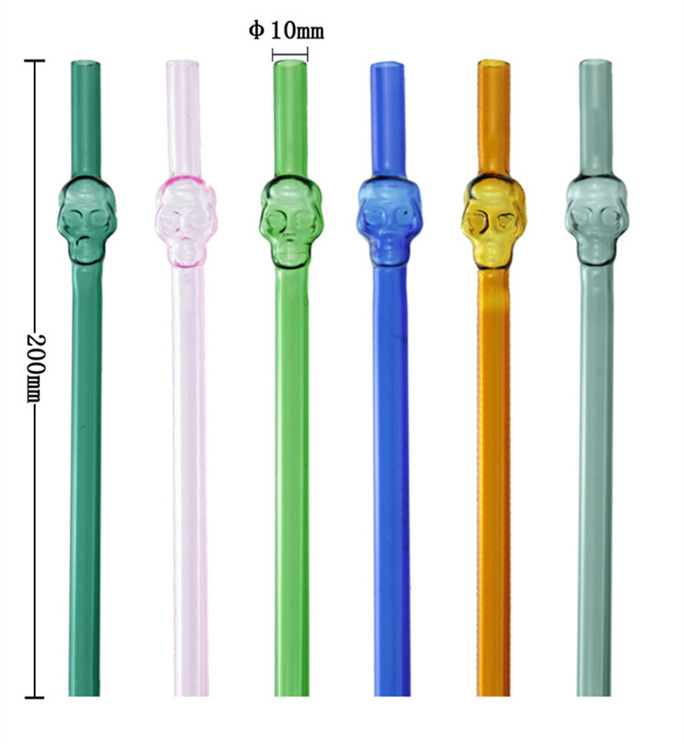 10*200 Mm Unique Design Zombie Head Straight Glass Drinking Straw 1 Piece Modern Bar Accessories Colorful 16 Oz High Ball Glass