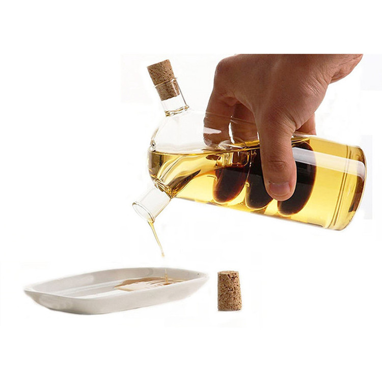 2 In 1 Oil And Vinegar Dispenser Cruet Bottle With Cork Stoppers Hand Blown Kitchen Cooking Glass Oil Dispenser