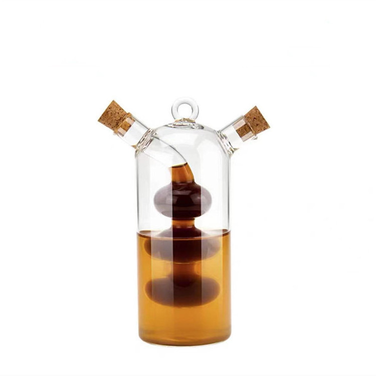 2 In 1 Oil And Vinegar Dispenser Cruet Bottle With Cork Stoppers Hand Blown Kitchen Cooking Glass Oil Dispenser