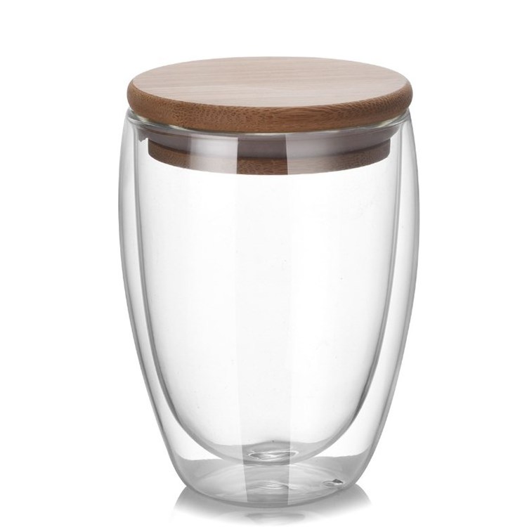 250ml 350ml 450ml wholesale borosilicate double wall glass coffee cup with bamboo lid