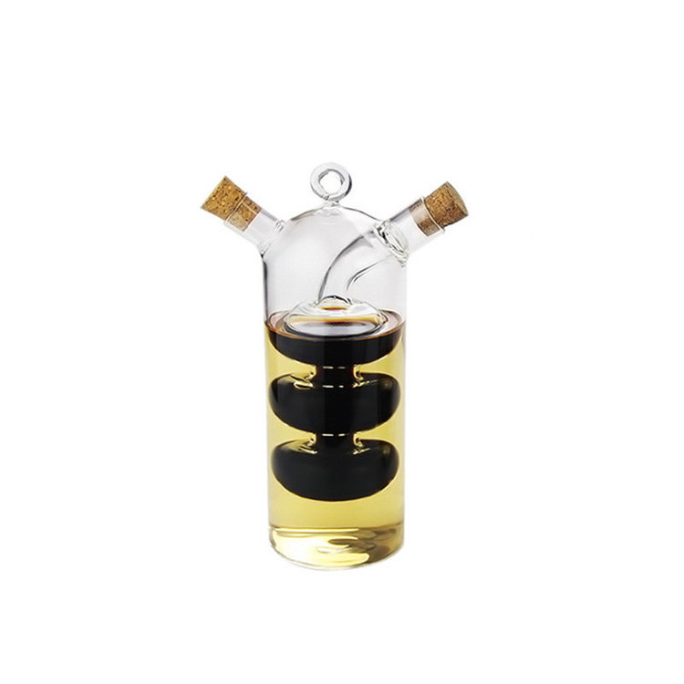 2 In 1 Oil And Vinegar Dispenser Cruet Bottle With Cork Stoppers Hand Blown Kitchen Cooking Glass Oil Dispenser