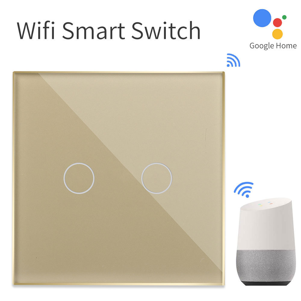 Bingoelec 2 Gang 1 Way Glass Touch Panel Wifi Smart Home touch Wall Switch Promotion Wholesale Touch Smart Switch