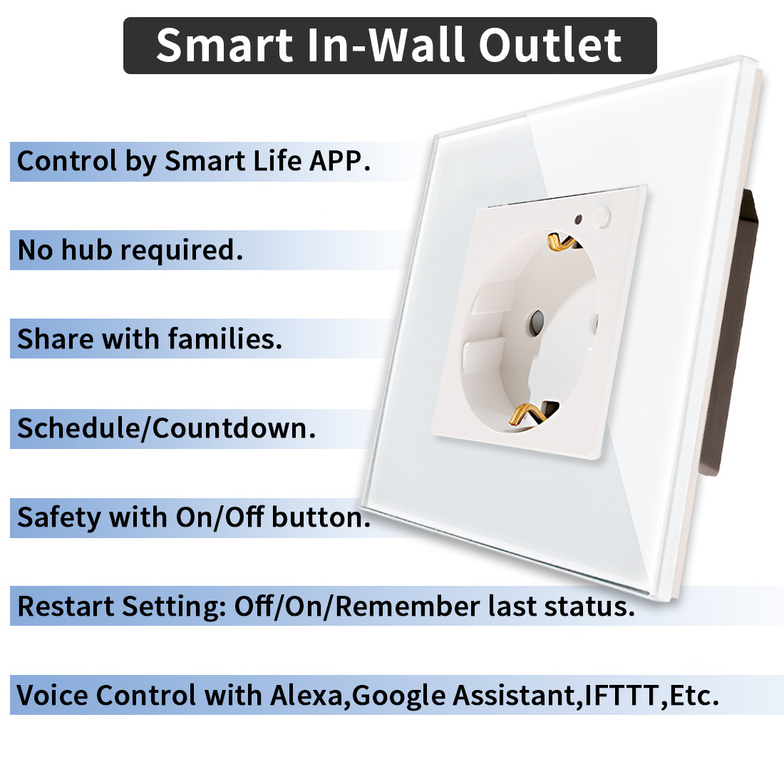 Bingoelec Tuya Voice Control Electrical 16A Germany Wall Power Plug Switches And Smart Socket Wifi