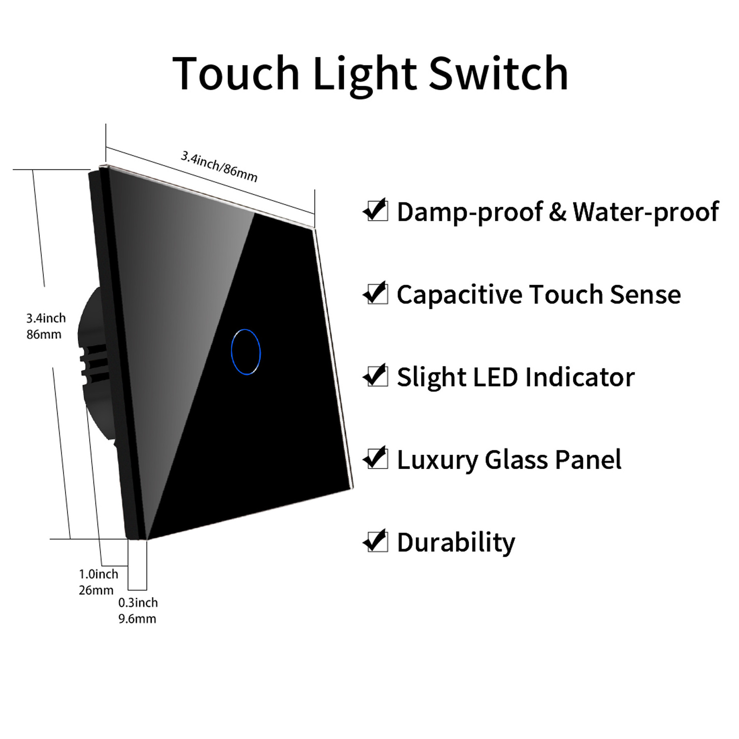 Bingoelec hotel and home electrical Silicon Touch 1gang 2way  glass panel universal Wall Light switch with relay capacitive