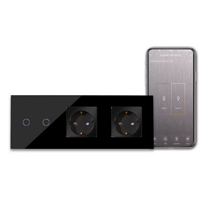 Bingoelec EU Standard 2Gang  Electrical wifi smart  Wall touch light Switch and  Double power Sockets