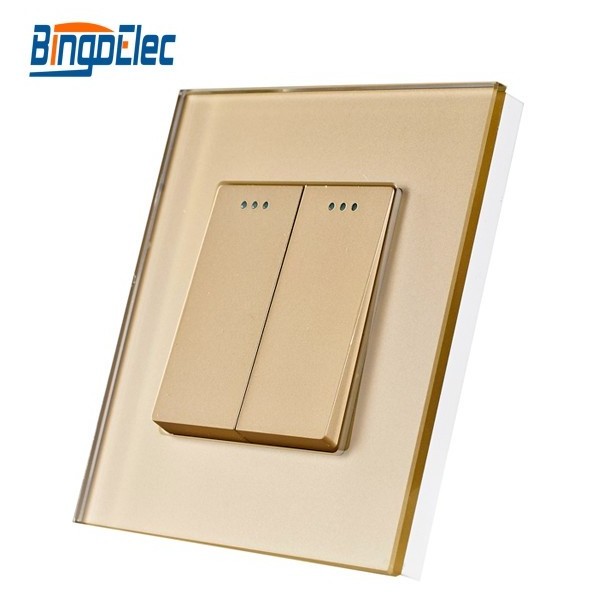 Bingoelec Luxury Modern Home Using 250V Tempered Glass Panel 2 Gang Push Button Wall Light Switch