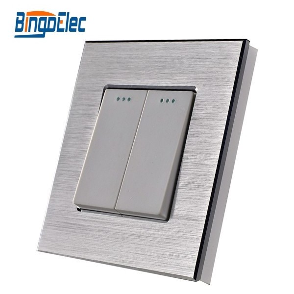 Bingoelec Aluminum Panel White Black Gold 2 Gang 2 Way Normal Mechanical Push Rocker Switch Traditional Wall Switch