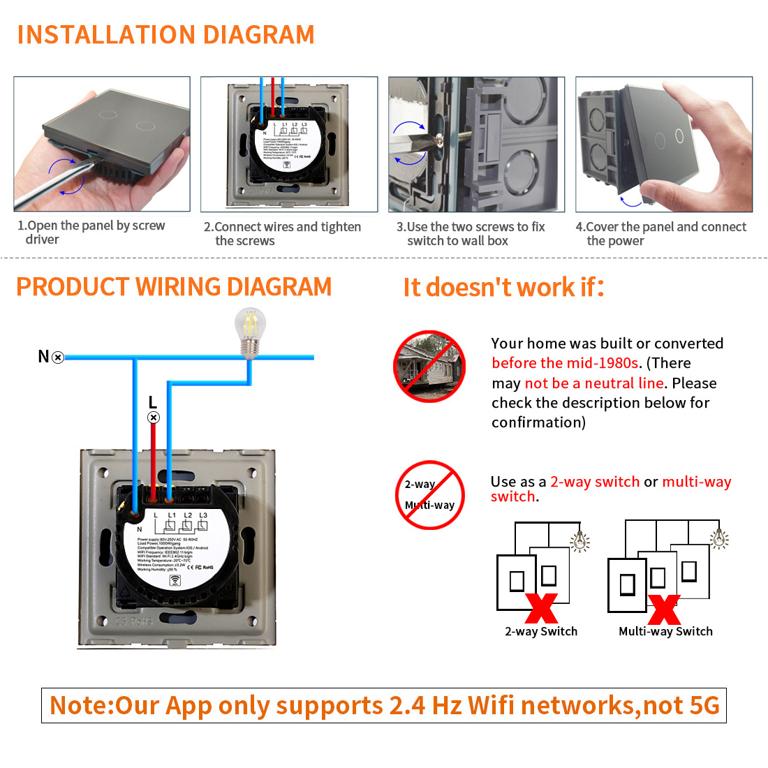 Bingoelec Home Wall 1-2-3-4Gang Remote Control Light Switch No Neutral RF433 Silicon Touch Wifi Alexa Tuya Smart Switch