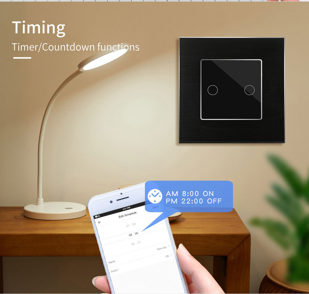 Bingoelec 2000W Alum Wireless Electrical Remote Control 2Gang Home Tuya Wifi Smart Touch Wall Light Switch