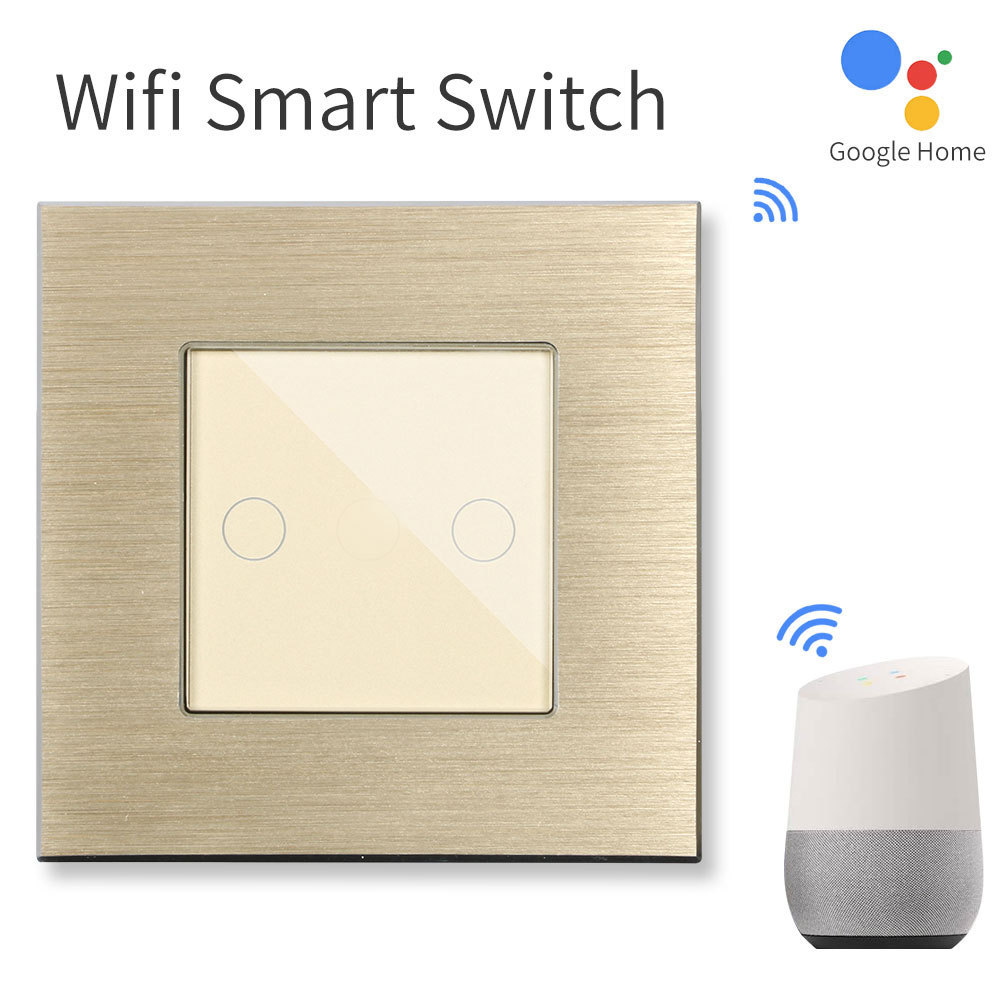 Bingoelec Smart Life Switch Double Frame 2 Gang 1 Way WIFI Switch EU/UK Size 1 Gang + 1 Gang Aluminum Panel WIFI Smart Switch