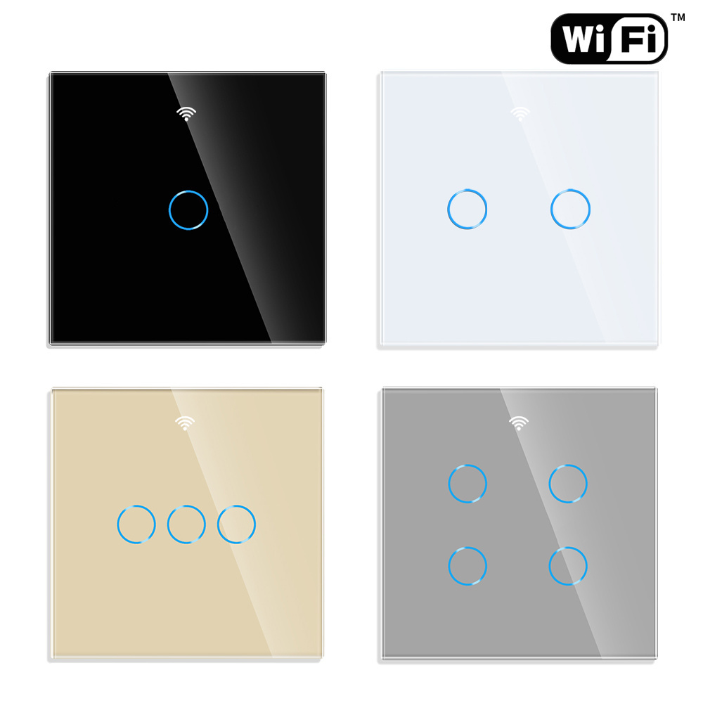 Bingoelec 2 Gang 1 Way Glass Touch Panel Wifi Smart Home touch Wall Switch Promotion Wholesale Touch Smart Switch