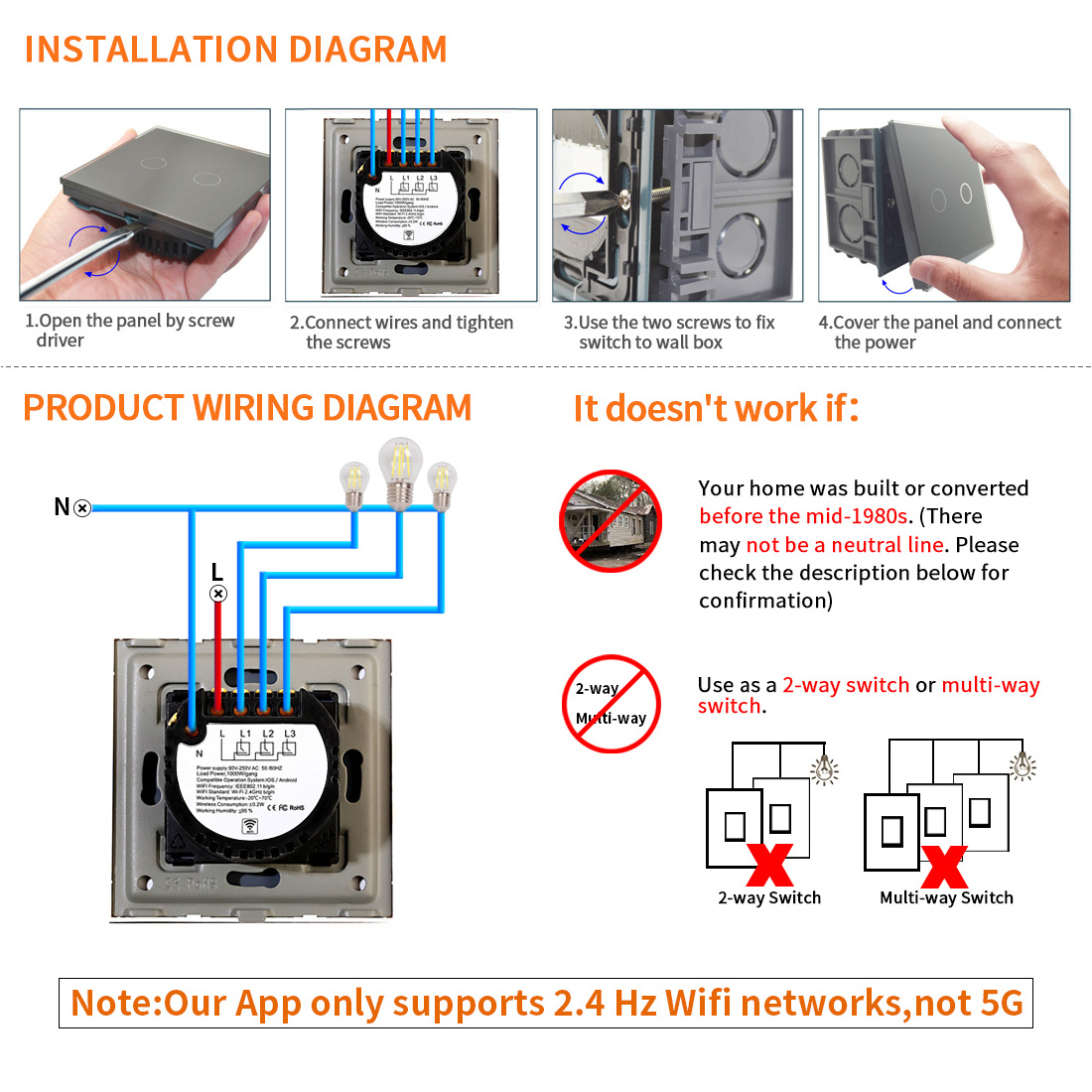 Bingoelec Wholesale EU/UK 10A Glass Home Tuya Led Touch Switches Wall Light Smart Light Switch