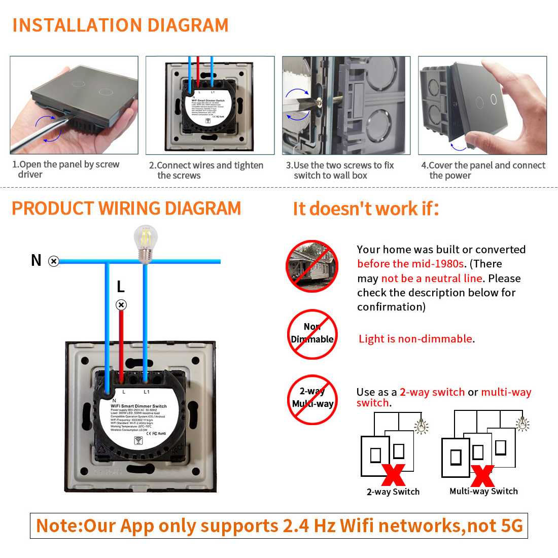 Bingoelec  1 gang 1 way 1000W  ZigBee electrical dimmer sensor wireless kinetic  switch for smart houseware