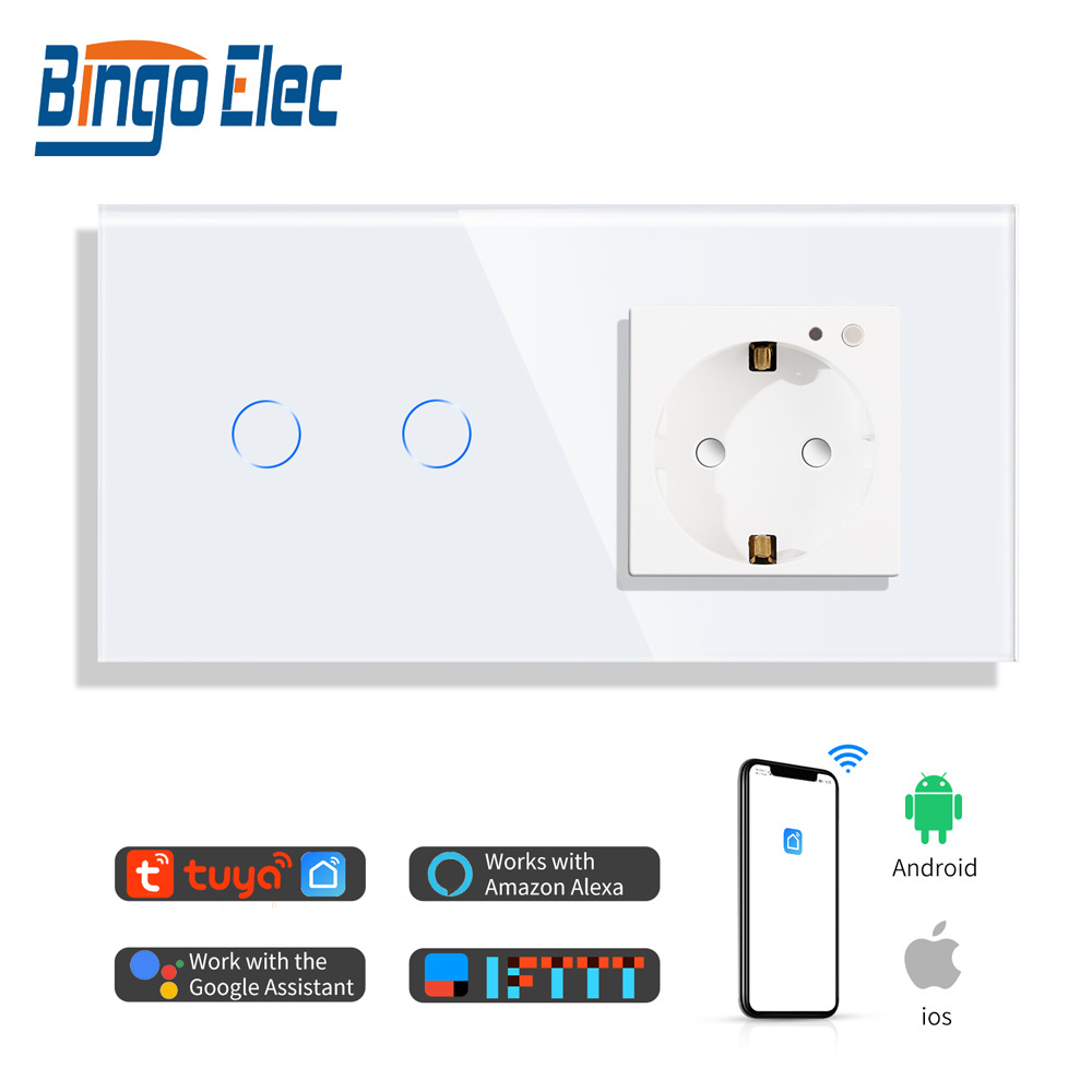 Bingoelec 2 Gang 1 Way Touch Sensor 16A Wifi Smart Home Wall Switches And Sockets Electrical